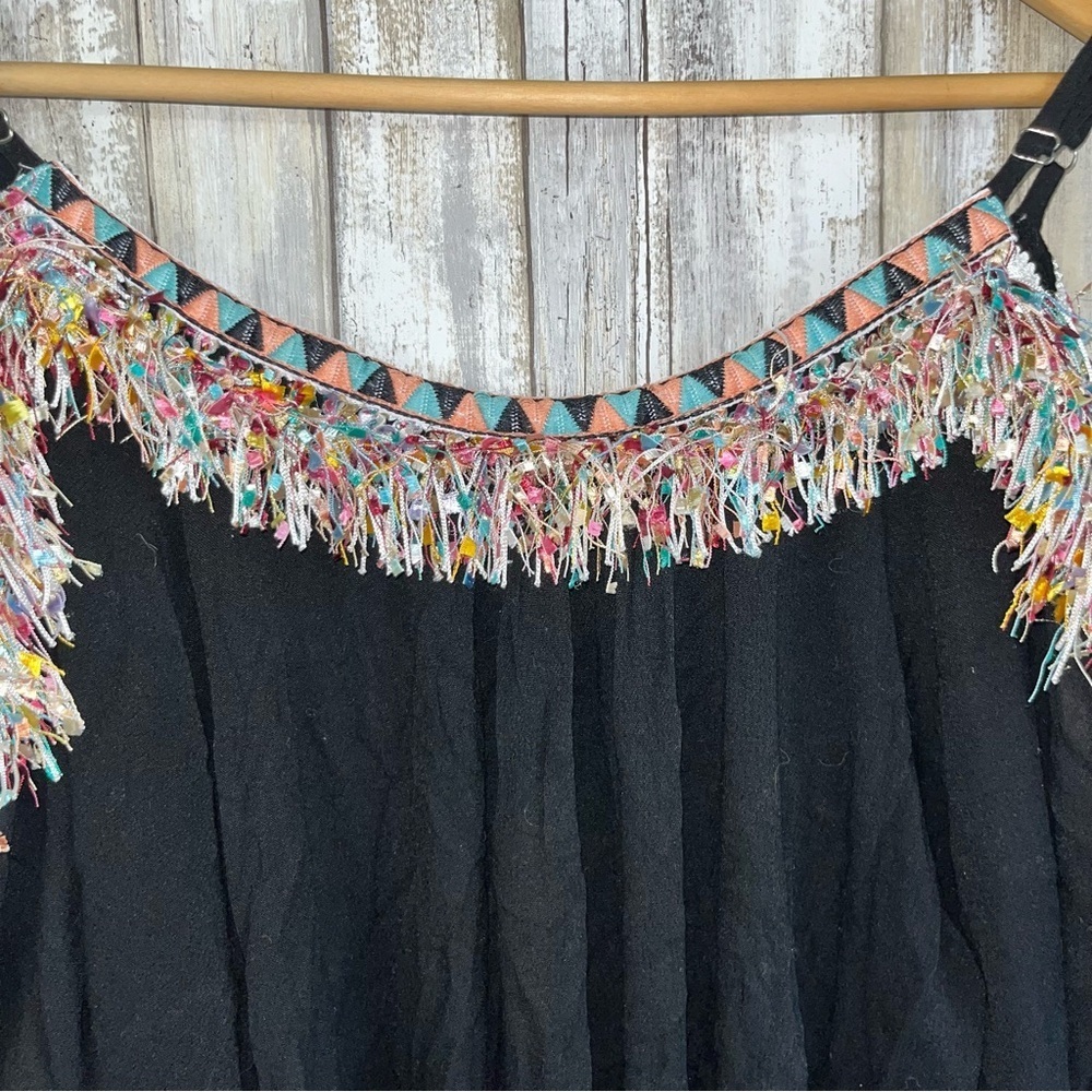 Velzera Open Shoulder Colorful Fringe Top Blouse - Picture 5 of 6